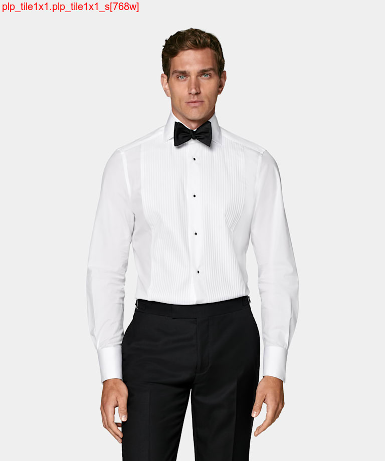 White Plissé Tailored Fit Tuxedo Shirt